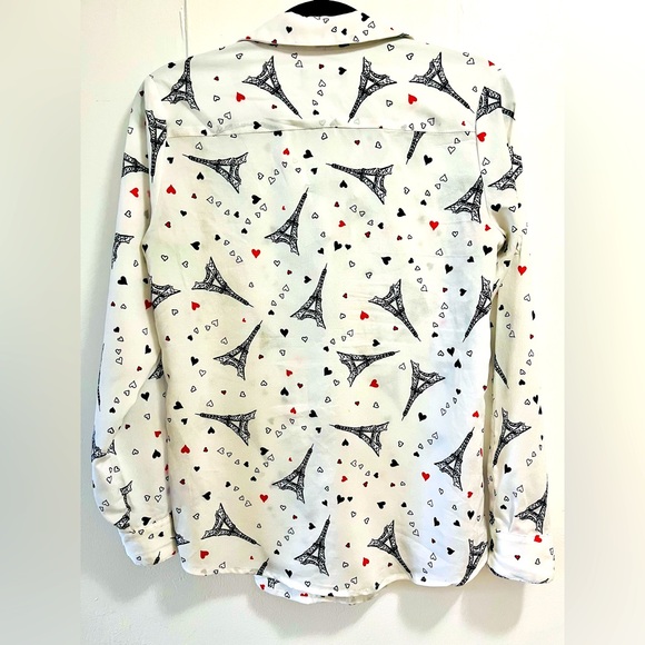 Karl Lagerfeld Paris Hearts Eiffel Tower Button Shirt Womens Size XS - Picture 2 of 10